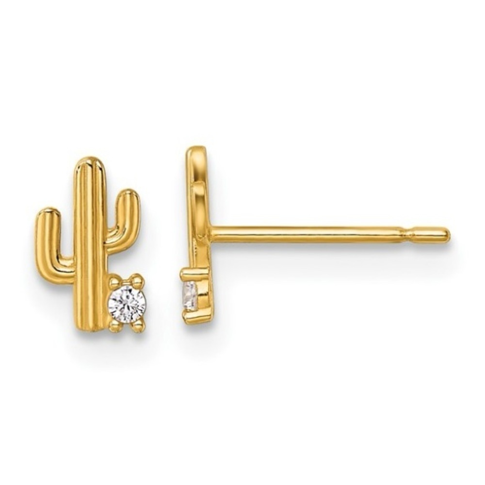 14k Madi K Polished CZ Cactus Post Earrings